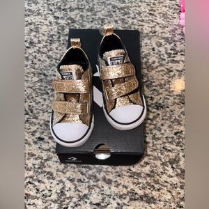 Converse Gold Black Sneakers with Velcro Straps 6c